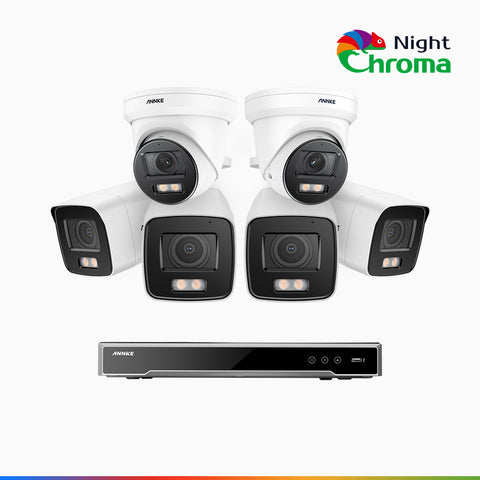 NightChroma<sup>TM</sup> NCK800 – Zestaw do Monitoringu PoE 4 Tubowa & 2 Kopułkowa Kamery 4K z 8-Kanałowy Rejestratorem NVR, kolorowe noktowizory, z Super Aperturą f/1.0