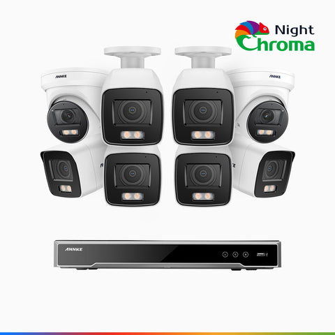 NightChroma<sup>TM</sup> NCK800 – Zestaw do Monitoringu PoE 6 Tubowa & 2 Kopułkowa Kamery 4K z 8-Kanałowy Rejestratorem NVR, kolorowe noktowizory, z Super Aperturą f/1.0