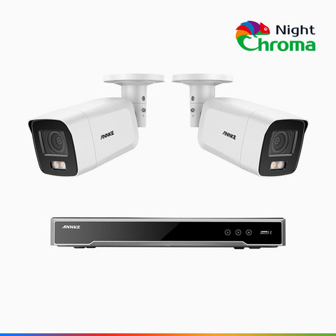 NightChroma<sup>TM</sup> NCK800 – Zestaw do Monitoringu PoE 2 Kamery 4K z 8-Kanałowy Rejestratorem NVR, kolorowe noktowizory, z Super Aperturą f/1.0