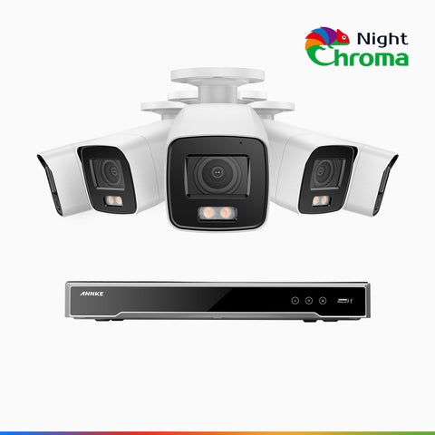NightChroma<sup>TM</sup> NCK800 – Zestaw do Monitoringu PoE 5 Kamery 4K z 8-Kanałowy Rejestratorem NVR, kolorowe noktowizory, z Super Aperturą f/1.0