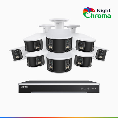 NightChroma<sup>TM</sup> NDK800 - Zestaw do Monitoringu PoE 8 Kamery 4K z 16-Kanałowy Rejestratorem NVR, Podwójnym Obiektywem, Super Przysłoną f/1.0 (0.0005 Lux), Idealną Kolorową Noktowizją, Aktywną Syreną i Stroboskopem, Detekcją Osób i Pojazdów