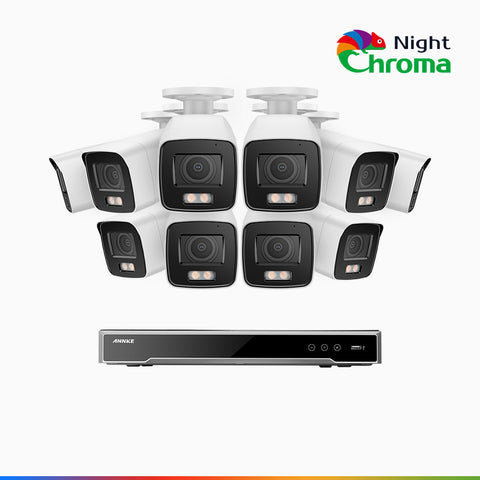 NightChroma<sup>TM</sup> NCK800 – Zestaw do Monitoringu PoE 10 Kamery 4K z 16-Kanałowy Rejestratorem NVR, kolorowe noktowizory, z Super Aperturą f/1.0