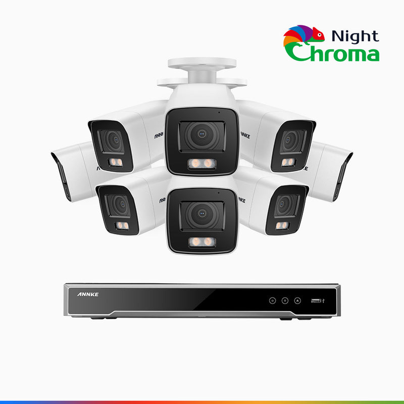 NightChroma<sup>TM</sup> NCK800 – Zestaw do Monitoringu PoE 8 Kamery 4K z 16-Kanałowy Rejestratorem NVR, kolorowe noktowizory, z Super Aperturą f/1.0