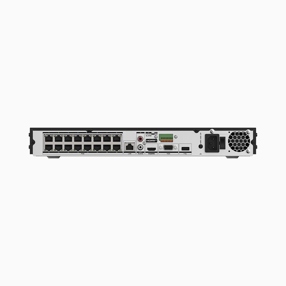 ANP1600 - 4K 16 Channel H.265+ PoE NVR, Max 160 Mbps Outgoing Bandwidth, 2CH 4K Decoding Capability, Supports IPC with Human & Vehicle, Perimeter Detection, Dual Hard Drive Bays