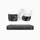 FDH800 - Zestaw do Monitoringu PoE 1 Tubowa & 1 Kopułkowa Kamery 8Mpx 4K z 8-Kanałowy Rejestratorem NVR, panoramiczny widok 180°, inteligentne podwójne oświetlenie nocne, dwukierunkowy dźwięk, aktywna syrena i alarm, wykrywanie ludzi i pojazdów, IP67