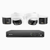 FDH800 - Zestaw do Monitoringu PoE 2 Tubowa & 2 Kopułkowa Kamery 8Mpx 4K z 8-Kanałowy Rejestratorem NVR, panoramiczny widok 180°, inteligentne podwójne oświetlenie nocne, dwukierunkowy dźwięk, aktywna syrena i alarm, wykrywanie ludzi i pojazdów, IP67
