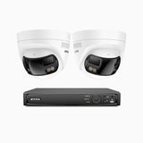FDH800 - Zestaw do Monitoringu PoE 2 Kamery 8Mpx 4K z 8-Kanałowy Rejestratorem NVR, Podwójny obiektyw, panoramiczny widok 180°, inteligentne podwójne oświetlenie nocne, dwukierunkowy dźwięk, aktywna syrena i alarm, wykrywanie ludzi i pojazdów, IP67