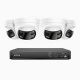 FDH600 - Zestaw do Monitoringu PoE 4 Kamery 6Mpx z 8-Kanałowy Rejestratorem NVR, panoramiczny widok 180°, inteligentne podwójne oświetlenie nocne, dwukierunkowy dźwięk, aktywna syrena i alarm, wykrywanie ludzi i pojazdów, IP67