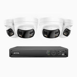 FDH800 - Zestaw do Monitoringu PoE 4 Kamery 8Mpx 4K z 8-Kanałowy Rejestratorem NVR, Podwójny obiektyw, panoramiczny widok 180°, inteligentne podwójne oświetlenie nocne, dwukierunkowy dźwięk, aktywna syrena i alarm, wykrywanie ludzi i pojazdów, IP67