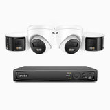 ANNKE 4K 8MP 8-kanałowy system monitoringu PoE z 4 kamerami, 2 × kamery 180° z podwójnym obiektywem + 2 × kamery IP 4K, wykrywanie osób i pojazdów, kolorowy tryb nocny