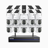 WBS400 - Zestaw do Monitoringu Bezprzewodowych 10 Kamery 4Mpx z 16-Kanałowy Rejestratorem NVR, podwójne pasmo WiFi 2,4/5,8 GHz Pro, detekcja ludzi AI, dwukierunkowy dźwięk, zasilanie bateryjne i solarne, obrót 270° i pochylenie 90°, kompatybilny z Alexa