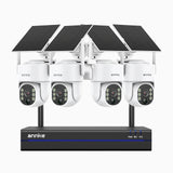 WBS400 - Zestaw do Monitoringu Bezprzewodowych 4 Kamery 4Mpx z 8-Kanałowy Rejestratorem NVR, podwójne pasmo WiFi 2,4/5,8 GHz Pro, detekcja ludzi AI, dwukierunkowy dźwięk, zasilanie bateryjne i solarne, obrót 270° i pochylenie 90°, kompatybilny z Alexa