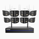 WSCD400P - Zestaw do Monitoringu Bezprzewodowych 8 Kamery 4Mpx z 8-Kanałowy Rejestratorem NVR, podwójny obiektyw, 170° kąt widzenia, WiFi 2,4/5 GHz, kolorowe widzenie nocne, dwukierunkowy dźwięk, kompatybilny z Alexa