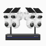 WBS400P - Zestaw do Monitoringu Bezprzewodowych 4 Kamery 4Mpx z 8-Kanałowy Rejestratorem NVR, dwoma obiektywami, 100% bezprzewodowa, akumulator 9000 mAh & zasilanie solarne, obrót 350° i pochylenie 90°, wykrywanie osób PIR, dwukierunkowe audio