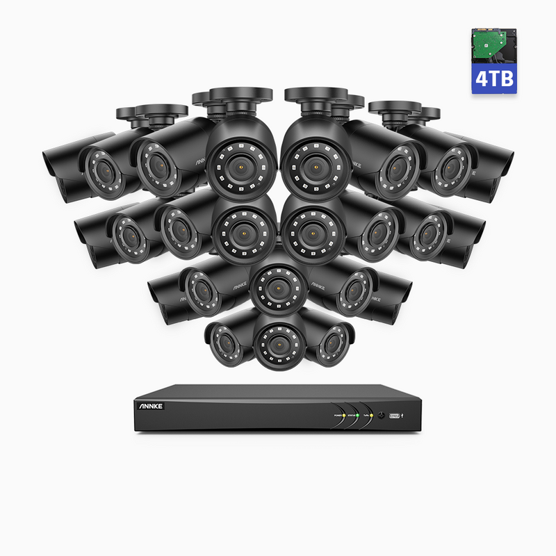 E200 - Analogowy System Kamer Bezpieczeństwa CCTV 32 Kanałów 1080p Full HD (z 24 Kamer i 4 TB HDD), H.265+ AI DVR z wykrywaniem ludzi i pojazdów