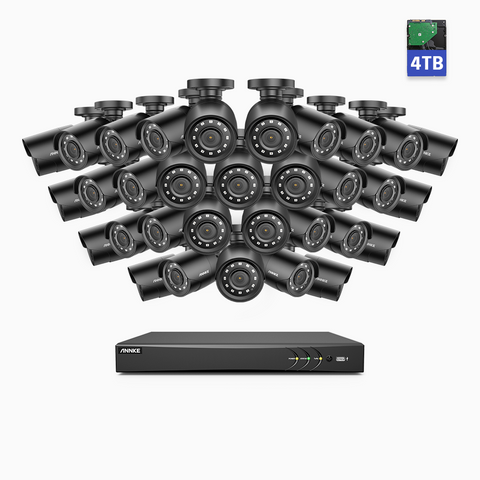 E200 - Analogowy System Kamer Bezpieczeństwa CCTV 32 Kanałów 1080p Full HD (z 32 Kamer i 4 TB HDD), H.265+ AI DVR z wykrywaniem ludzi i pojazdów