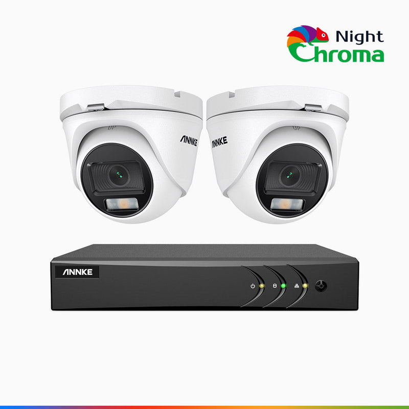 NightChroma<sup>TM</sup> NAK200 - Zestaw do Monitoringu PoE 2 Kamery 1080p z 8-Kanałowy Rejestratorem NVR, z Idealną Noktowizją w Kolorze, z przesłoną f/1.0 (0.001 Lux), 121° FoV, Aktywnym Dopasowaniem