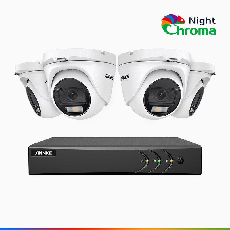 NightChroma<sup>TM</sup> NAK200 - Zestaw do Monitoringu PoE 4 Kamery 1080p z 8-Kanałowy Rejestratorem NVR, z Idealną Noktowizją w Kolorze, z przesłoną f/1.0 (0.001 Lux), 121° FoV, Aktywnym Dopasowaniem