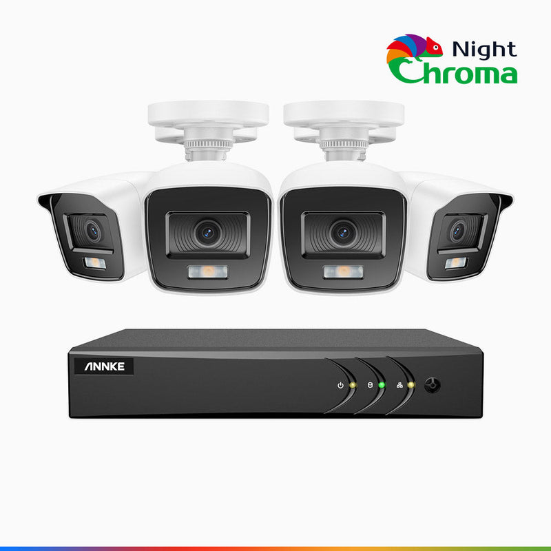 NightChroma<sup>TM</sup> NAK200 - Zestaw do Monitoringu PoE 4 Kamery 1080p z 8-Kanałowy Rejestratorem NVR, z Idealną Noktowizją w Kolorze, z przesłoną f/1.0 (0.001 Lux), 121° FoV, Aktywnym Dopasowaniem