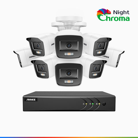 NightChroma<sup>TM</sup> NAK200 - Zestaw do Monitoringu Przewodowa 8 Kamery 1080p z 8-Kanałowy Rejestratorem DVR, z Idealną Noktowizją w Kolorze, z przesłoną f/1.0 (0.001 Lux), 121° FoV, Aktywnym Dopasowaniem