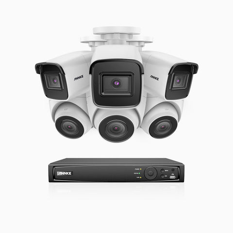 H800 - Zestaw do Monitoringu PoE 6 Kamery (3 Tubowa & 3 Kopułkowa) 4K z 8-Kanałowy Rejestratorem NVR, Noktowizor kolorowy i IR, 1/2.4" progresywny sensor CMOS, Identyfikacji osób lub pojazdów, Wbudowany mikrofon, IP67, Obsługuje RTSP i ONVIF