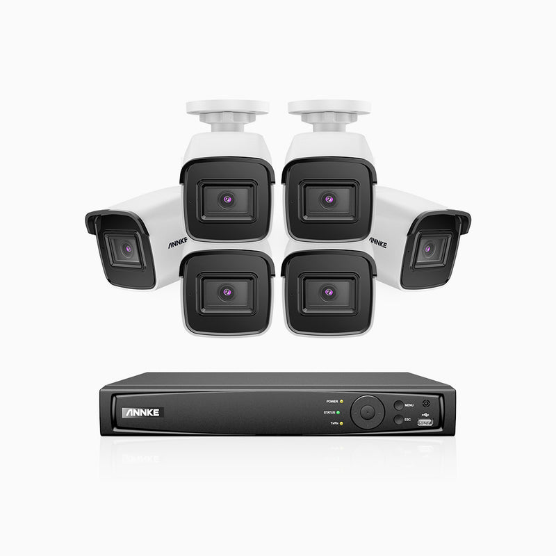 H800 - Zestaw do Monitoringu PoE 6 Kamery 4K z 8-Kanałowy Rejestratorem NVR, Przetwornikiem obrazu SONY, Identyfikacji osób lub pojazdów, Wbudowany mikrofon, IP67, Obsługuje RTSP i ONVIF