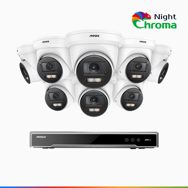NightChroma<sup>TM</sup> NCK800 – Zestaw do Monitoringu PoE 8 Kamery 4K z 8-Kanałowy Rejestratorem NVR, kolorowe noktowizory, z Super Aperturą f/1.0